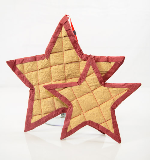 13'' Red / Tan Quilted Star Ornaments Asst.