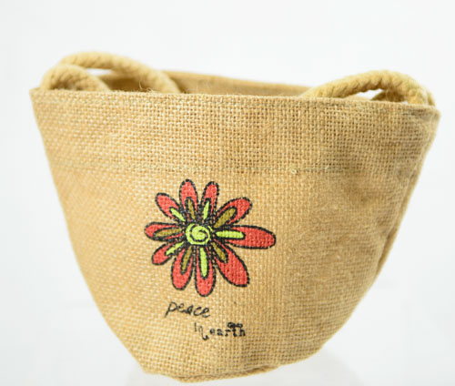 Jozie B Groovy World Peace In Earth FLOWER Jute Bag 5'' x 8''