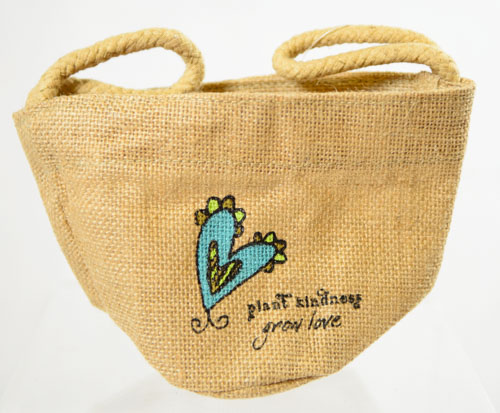 Jozie B Groovy World Plant Kindness Grow Love Heart Jute BAG 5x8