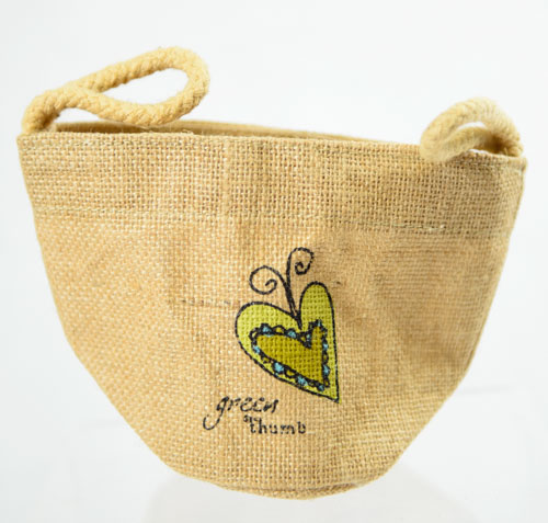 Jozie B Groovy World Green Thumb Heart Butterfly Jute BAG 5'' x 8''