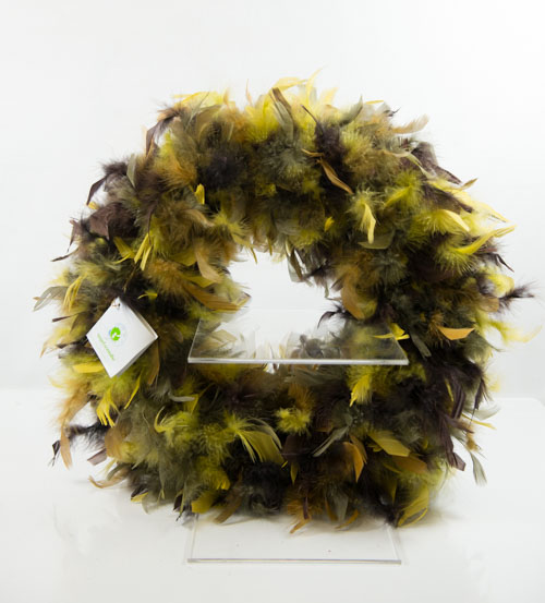 24'' Feather Wreath - Chocolate / Moss / GOLD