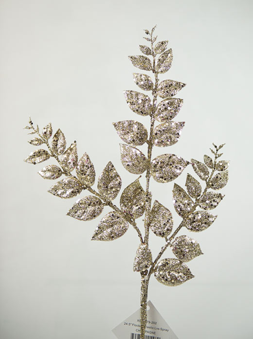 Champagne Flocked Leaf Spray