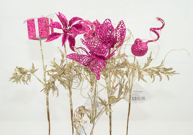 Platinum/Pink - Glitter Stems 6 Assorted