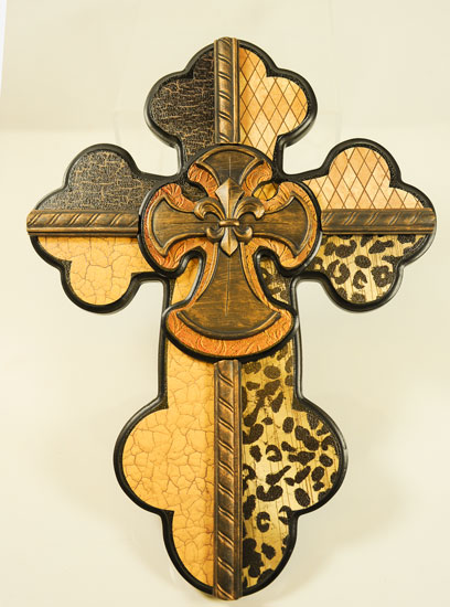 The Faith Collection Wooden GOLD & Leopard Cross 18''