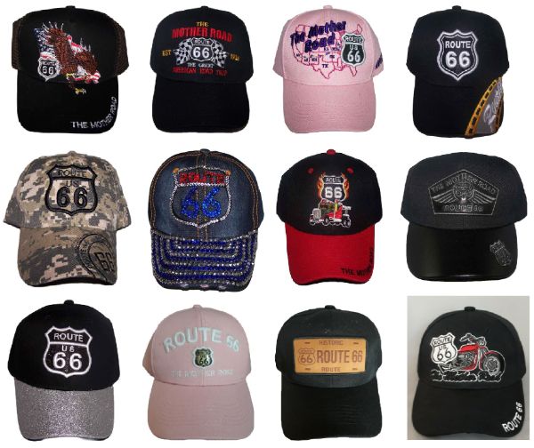 Route 66 BASEBALL CAPs - 12 Pc Mixed Designs