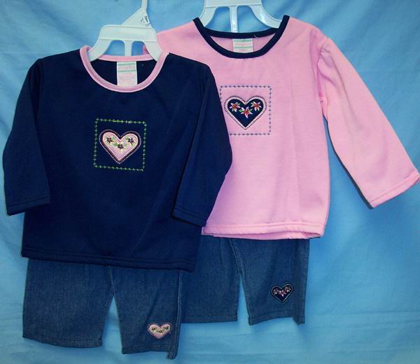 Girls  2Pc DENIM  Pants  Sets  - Heart Design (Infant)