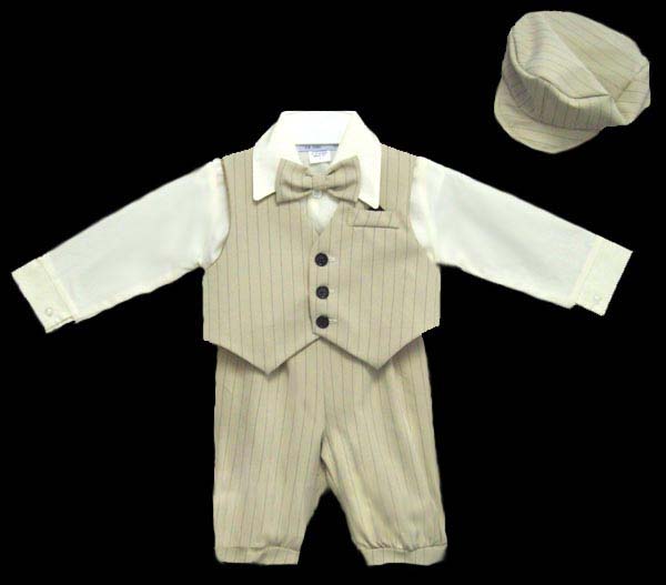 Boys 5Pc Pin-Striped Knicker  Set - Tan Color  (Sizes: 1- 4)