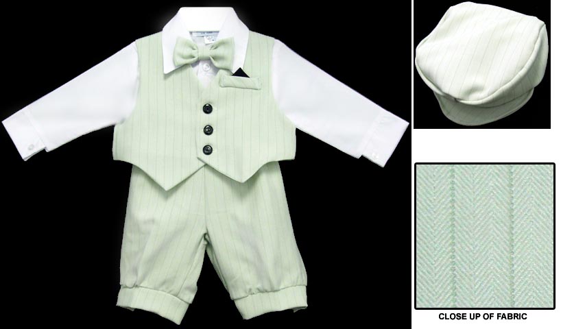 Boys 5Pc Pin-Striped Knicker Set - Sage Color  (6-24 Mos)