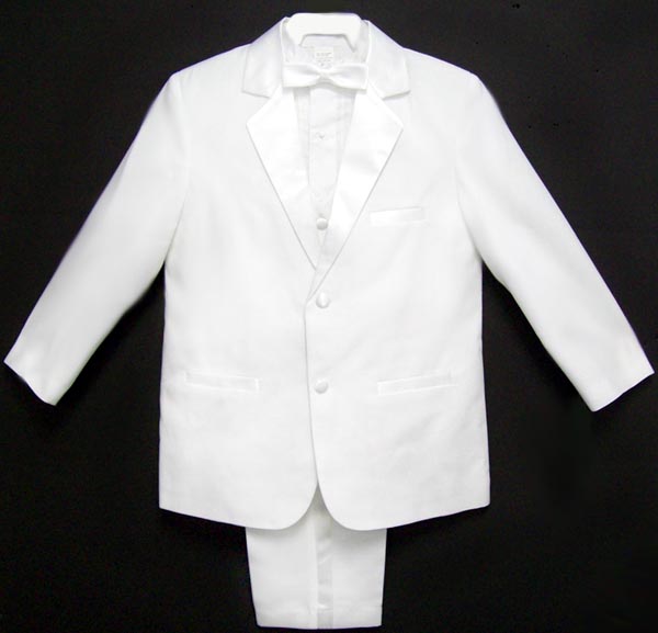 Boys 5Pc White Vested Tuxedo - NO Tail - Sizes: 16-20 ( # 5953W)