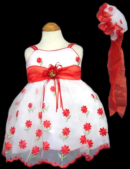 ''Baby Anne'' Girls EmbroideRED Dress &  HAT - RED  (Infant)