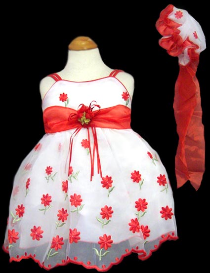 ''Baby Anne'' Girls Embroidered Dress &  HAT - Red  (Infant)