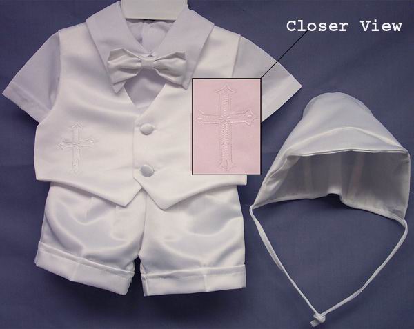 5Pc Boys  White Christening  Short  Sets  - Sizes: 6-24 Mos.