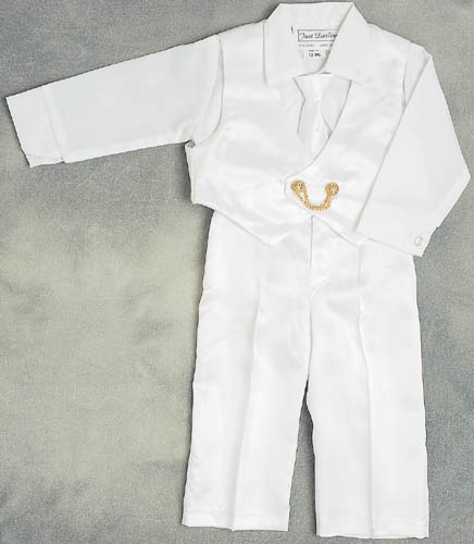 Boys 5Pc  White  ChristenINg   Pants  Sets - Sizes:  9-18 Mos.