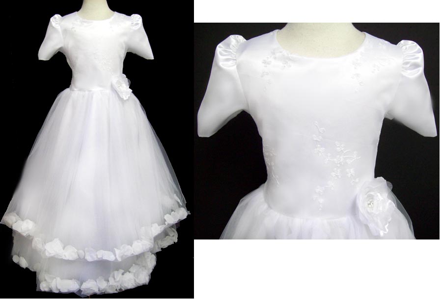 Girls Flower Girl DRESS With Silk Flowers - Sizes: 8 - 16