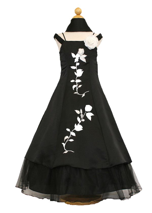 Girls Evening  Dress  With SCARF - Black Color. Sizes: 4-16