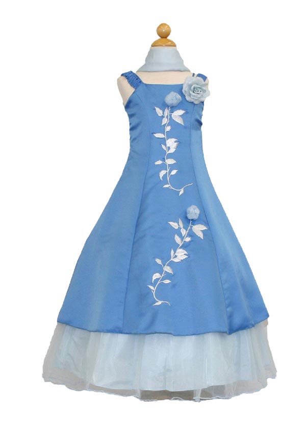 Girls Evening DRESS With Scarf - Blue Color.  Sizes: 2-12