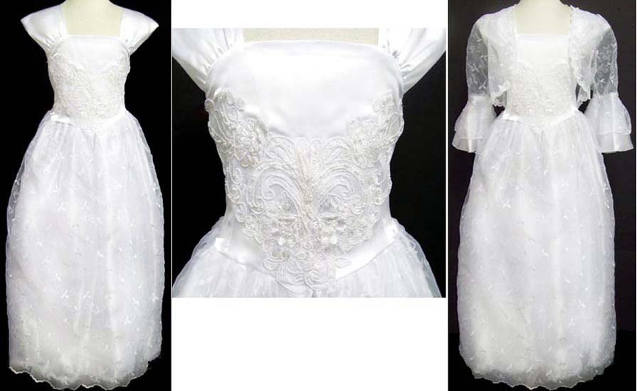 Girls All-White  Flower Girl Dress With JACKET - Sizes: 8 Thru 16