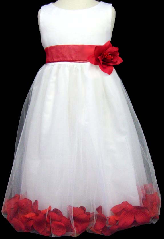 Girls Sleeveless DRESS With Silk Flowers - Red Color