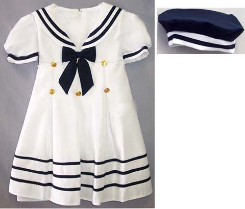Girls  SHORT Sleeves Nautical Dress With Hat - White (9Mos-5)