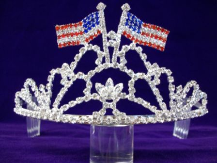 Rhinestones Tiara With 2 US FLAGs