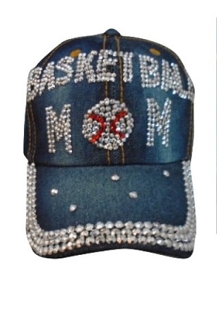 Basket Ball  Mom Rhinestones Blue Denim BASEBALL Caps