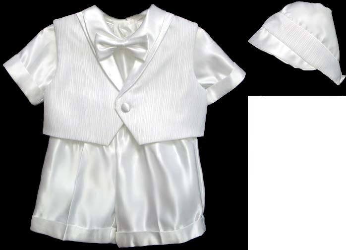 Boys 5Pc Christening SHORT Sets -  White Color