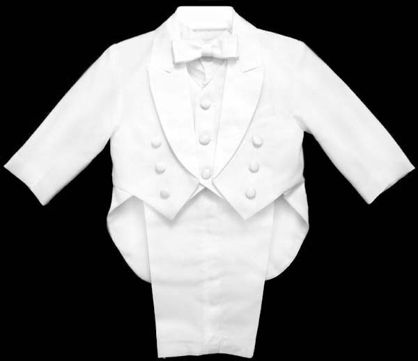 Boys 5Pc White Tuxedo With Vest & COAT Tail (Infant)