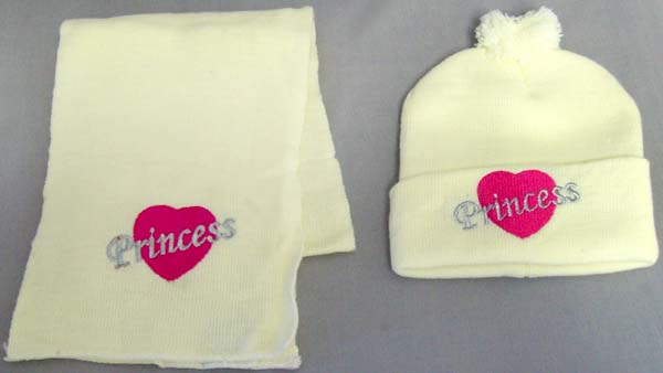 ''Princess'' 2Pc Beanie - Winter CAPS  & Scarf Sets - For Girls