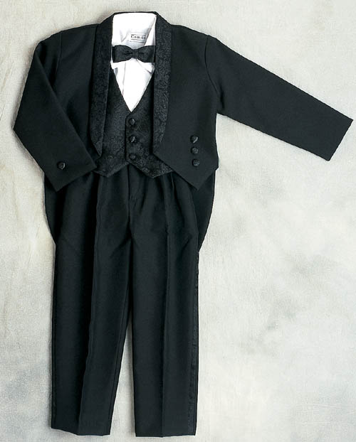''Camilo''  Black  Vested  Tuxedos-Jacquard Lapel: Infant ( # 109B)