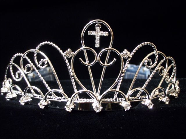 Rhinestones TIARA With Cross    (# C1225)