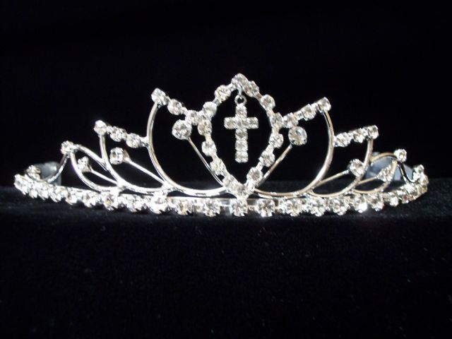 Rhinestones TIARA With Cross  ( # W22T07-CR)