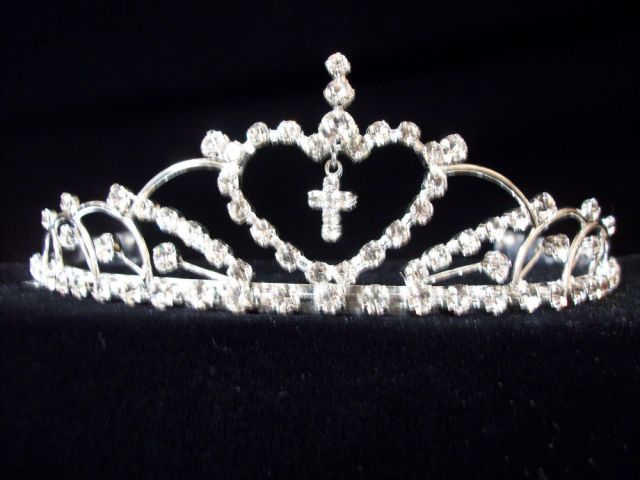 Rhinestones TIARA With Cross  ( # W22T12-CR)