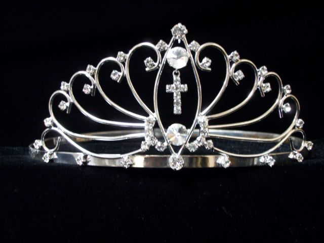 Rhinestones TIARA With Cross  ( # WU7-221)