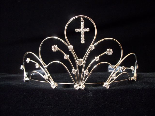 Rhinestones TIARA With Cross    ( # C7258C)