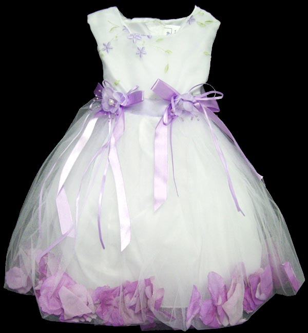 Girls Embroidered Organza Dress With Silk Petals - Lavender (9-24