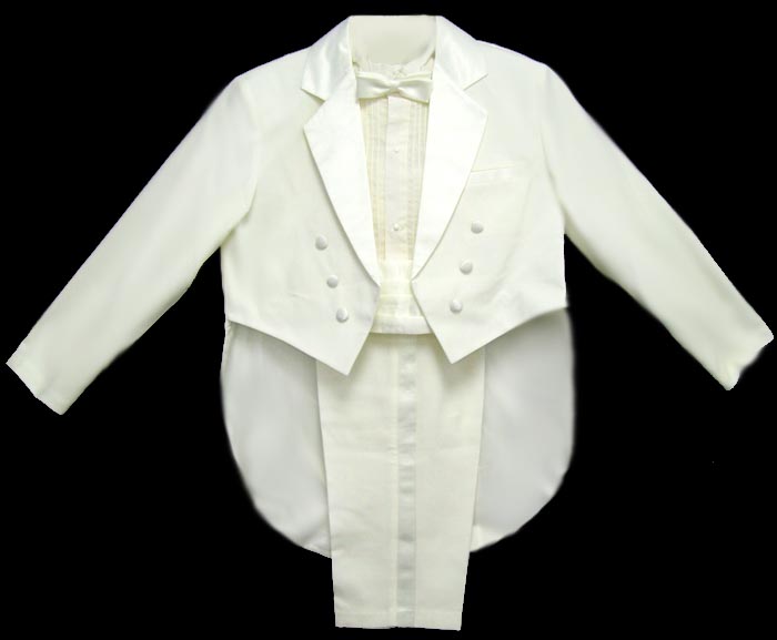 Boys 5Pc Tuxedo With Tail - Ivory Color -  Sizes: 8-14  ( # 141)