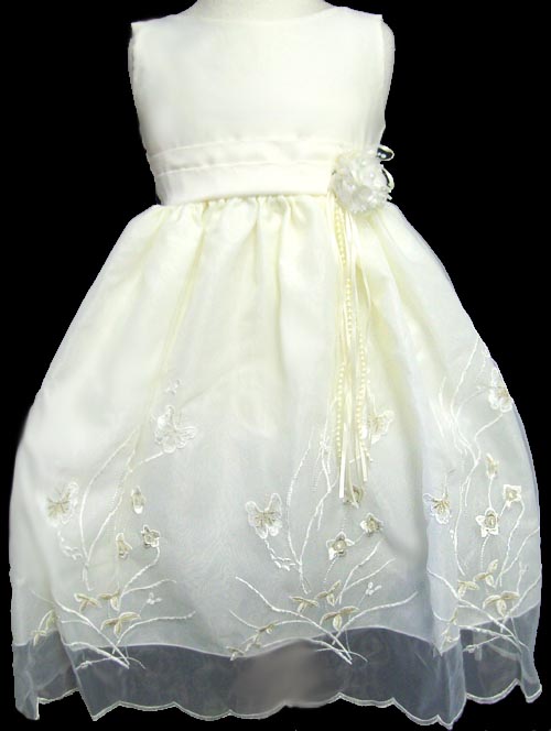 Girls Fancy  Dress In Embroidered Organza - Beige (Sizes: 2-8)