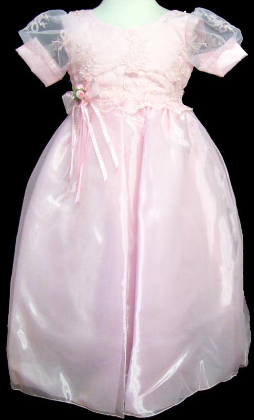 Girls Long FLOWER Girl Dress With Embroidered Top - Pink