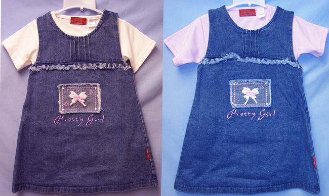 Embroidered Denim  Jumper  Dresses - For Girls  (2T-4T)