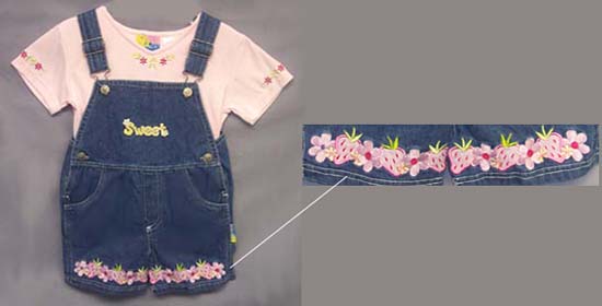 Girls  2Pc Embroidered  Blue  DENIM  Shortalls (2T-4T) # 62407G