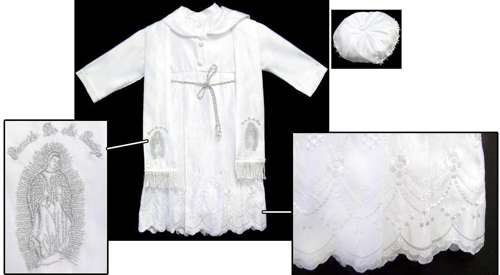 Boys 4Pc  Christening  Robe Set Embroidered  - Silver