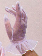 White Sheer GLOVES  With Ruffle. Wrist Length  (# 2002Ruff)