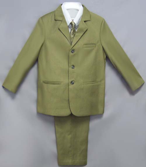 Boy 5Pc DRESS Suit  - Olive Color - Sizes: 8-14 ( # 5956-O)