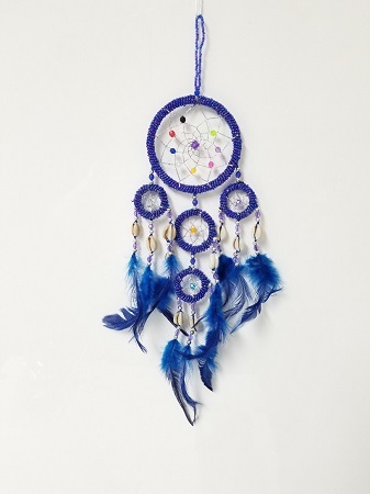 Blue Beaded Hand Made DREAM CATCHER With Sea Shells - 5 Rings