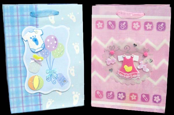 Baby Shower - Designer Style GIFT Bags With Pop Ups Applique - Sm
