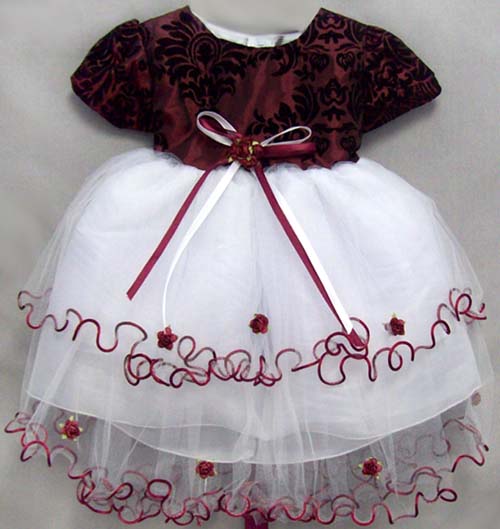 Girls Frilly Party  DRESS - Burgundy Color  (6-24 Mos)