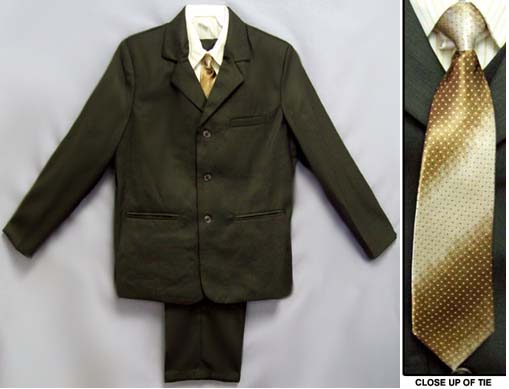 Italian Designed  Boys 5Pc Suit - Brown - Sizes:8-14 ( # 120Br)