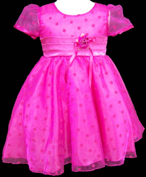 Girls Polka Dots Fancy Organza DRESS - Fuchsia  (Sizes: 3-6)
