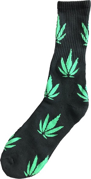 Marijuana Weed Pot SOCKS  - One Size Fits All - Black  & Green