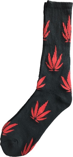 Marijuana Weed Pot SOCKS  - One Size Fits All - Black  & Red